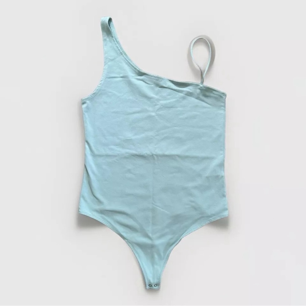 NWOT Abercrombie & Fitch Soft A&F Asymmetric Tank Bodysuit Mint/Icy Blue size L